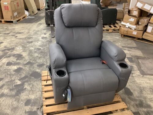 Gray Leather Power Lift Recliner with Massage & Heat   - Lot 142
