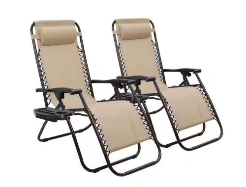 Beige Zero Gravity Lawn Chairs, Set of 2  - Lot 238