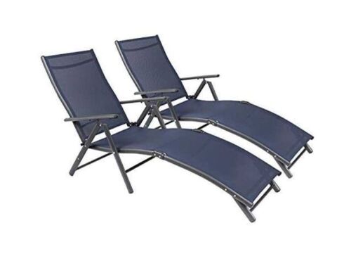 Adjustable Folding Metal Outdoor Recliner Chair Chaise Lounge Chairs, Set of 2  - Lot 258