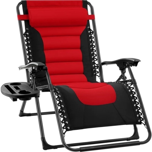Oversized Padded Zero Gravity Chair, Folding Recliner w/ Headrest, Side Tray   46"(L) x 29"(W) x 40"(H) - Lot 162