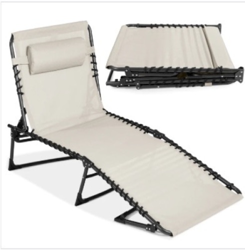 Portable Patio Chaise Lounge Chair Outdoor Recliner w/ Pillow - Lot 164