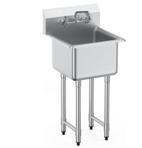 Stainless Steel Prep & Utility Sink, 1 Compartment Free Standing Small Sink Include Faucet & legs, 18"x41" Commercial Single Bowl Sinks for Garage, Restaurant, Kitchen, Laundry, NSF Certified - Lot 167