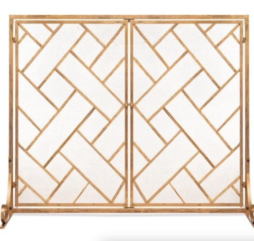 2-Panel Wrought Iron Geometric Fireplace Screen w/ Magnetic Doors - 44x33in - Lot 116