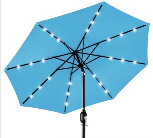 Solar LED Lighted Patio Umbrella w/ Tilt Adjustment, UV-Resistance - 10ft - Lot 121