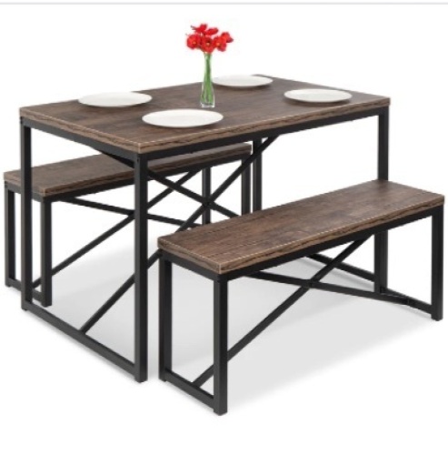 3-Piece Bench Style Dining Furniture Set w/ 2 Benches, Table - 45.5in - Lot 174