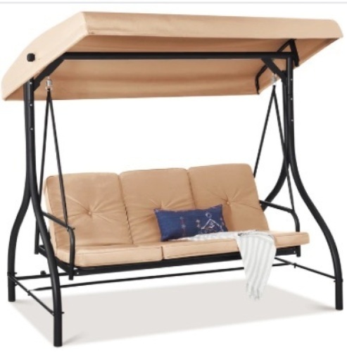 3-Seat Outdoor Canopy Swing Glider Furniture w/ Converting Flatbed Backrest - Lot 175