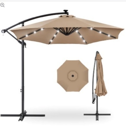 Solar LED Offset Hanging Patio Umbrella w/ Crank Tilt Adjustment - 10ft - Lot 179