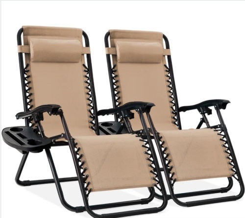 Set of 2 Adjustable Zero Gravity Patio Chair Recliners w/ Cup Holders - Lot 126
