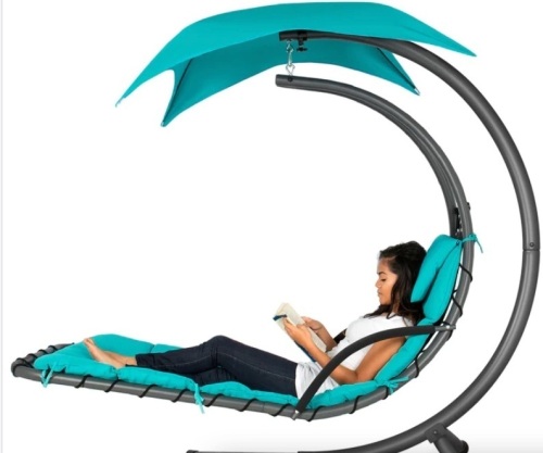 Hanging Curved Chaise Lounge Chair w/ Built-In Pillow, Removable Canopy - Lot 128