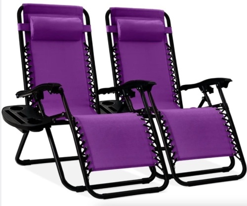 Set of 2 Adjustable Zero Gravity Patio Chair Recliners w/ Cup Holders - Lot 129