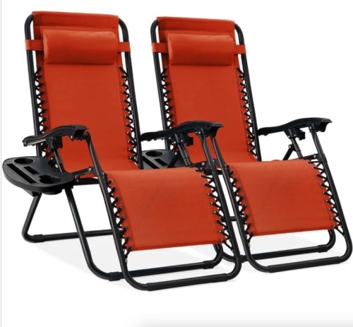Set of 2 Adjustable Zero Gravity Patio Chair Recliners w/ Cup Holders - Lot 130
