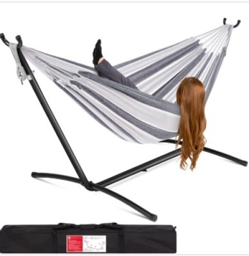 2-Person Brazilian-Style Double Hammock w/ Carrying Bag and Steel Stand - Lot 183