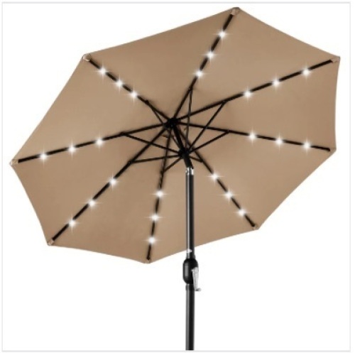 Solar LED Lighted Patio Umbrella w/ Tilt Adjustment, UV-Resistance - 10ft - Lot 189