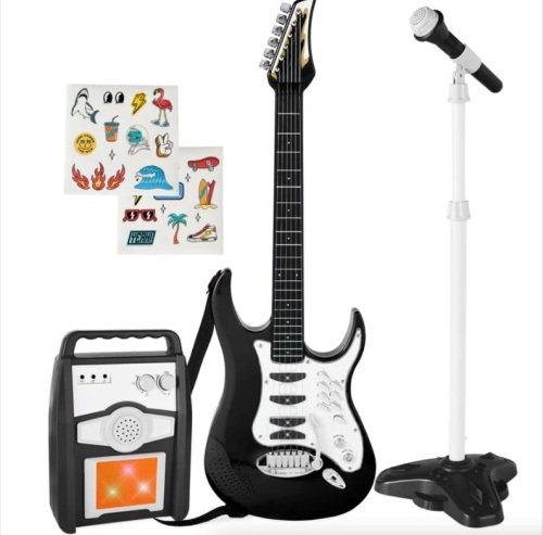 Kids Electric Guitar Toy Play Set w/ 6 Songs, Microphone, Amp - Lot 140