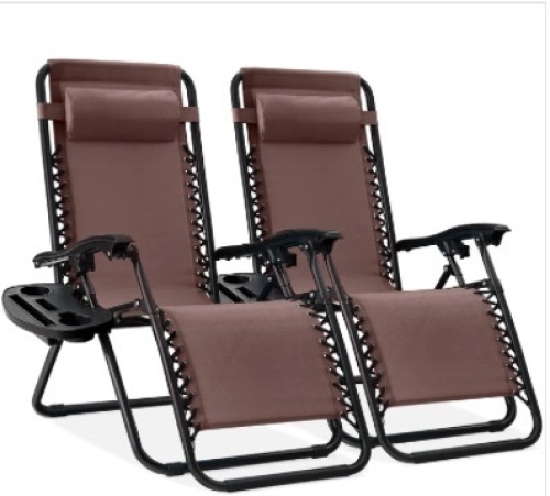 Set of 2 Adjustable Zero Gravity Patio Chair Recliners w/ Cup Holders - Lot 192