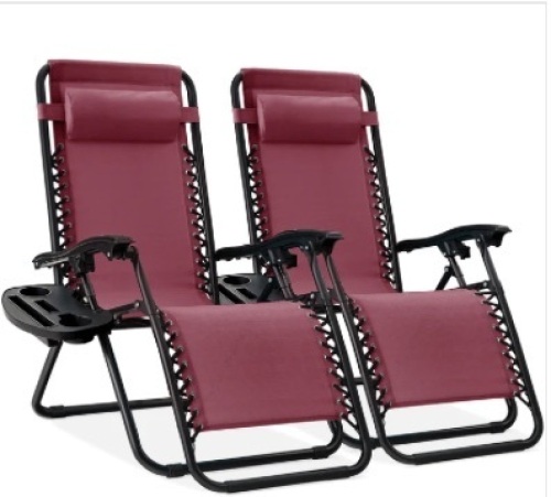 Set of 2 Adjustable Zero Gravity Patio Chair Recliners w/ Cup Holders - Lot 194