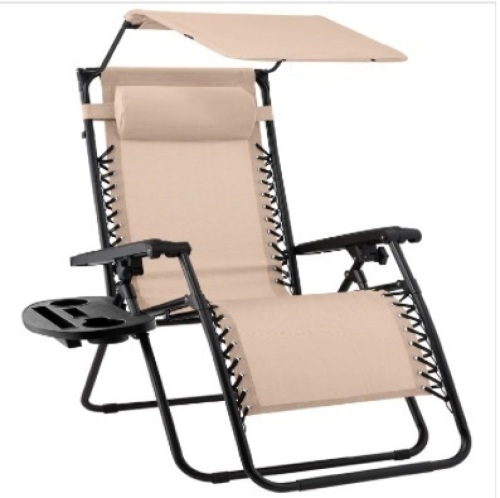 Folding Zero Gravity Recliner Patio Lounge Chair w/ Canopy, Side Tray - Lot 195