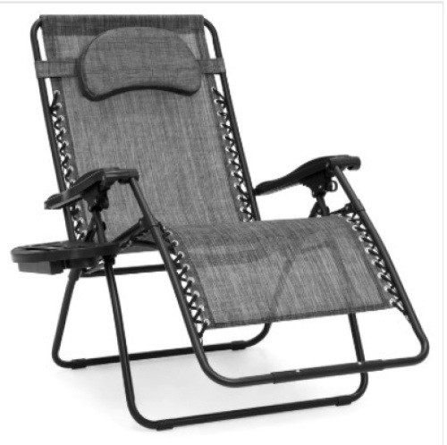 Oversized Reclining Zero Gravity Chair Lounger w/ Cup Holder, Pillow - Lot 196