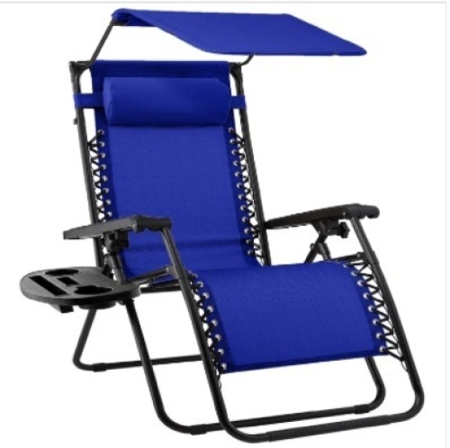 Folding Zero Gravity Recliner Patio Lounge Chair w/ Canopy, Side Tray - Lot 199