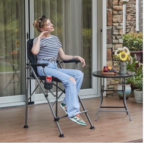 EVER ADVANCED Tall Directors Chair with Cup Holder 31", Bar Height Folding Chair for Camping, Sports with Carry Bag, Mesh Pockets and Footrest, Heavy Duty 300 lbs, Black - Lot 205