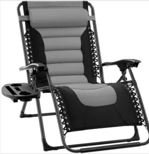 Oversized Padded Zero Gravity Chair, Folding Recliner w/ Headrest, Side Tray - Lot 209