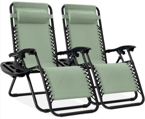 Set of 2 Adjustable Zero Gravity Patio Chair Recliners w/ Cup Holders - Lot 144
