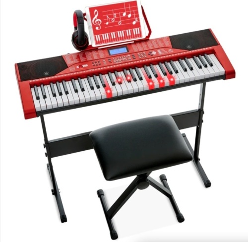 61-Key Beginners Electronic Keyboard Piano Set w/ Lighted Keys, Headphones - Lot 148