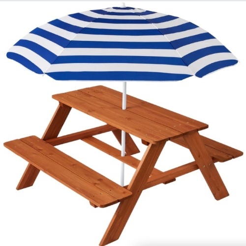 Kids Wooden Outdoor Picnic Table w/ Adjustable Umbrella, Built-In Seats - Lot 153
