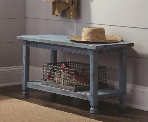 Country Cottage Blue Antique Bench - Lot 217