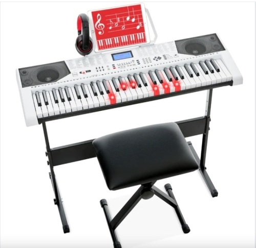 61-Key Beginners Electronic Keyboard Piano Set w/ Lighted Keys, Headphones - Lot 288