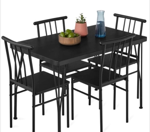 5-Piece Modern Metal and Wood Dining Table Furniture Set w/ 4 Chairs - Lot 231