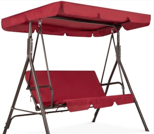 2-Person Outdoor Canopy Swing Glider Furniture w/ Cushions, Steel Frame - Lot 240