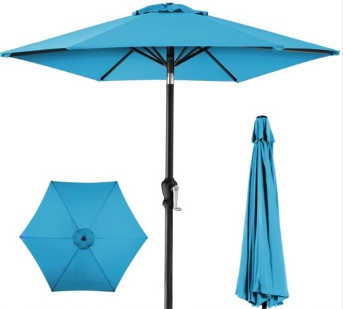 Outdoor Steel Market Patio Umbrella Decoration w/ Tilt, Crank Lift - 10ft - Lot 243