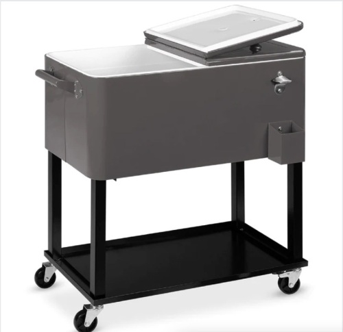 Portable Rolling Cooler Cart w/ Bottle Opener, Catch Tray - 80qt - Lot 298