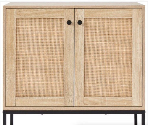 2-Door Rattan Storage Cabinet Accent Furniture for Living Room w/ Foot Pads - Lot 302