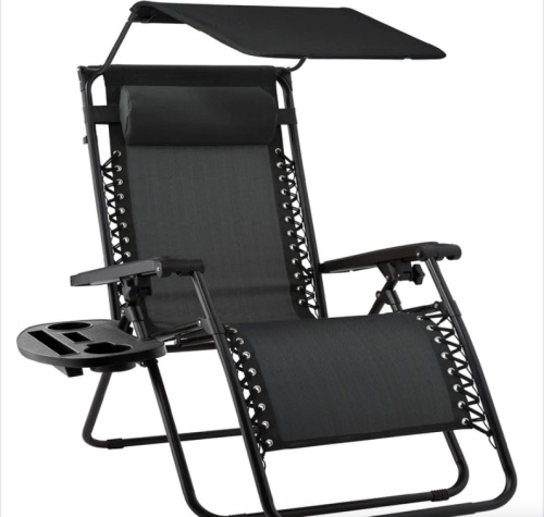 Folding Zero Gravity Recliner Patio Lounge Chair w/ Canopy, Side Tray - Lot 309