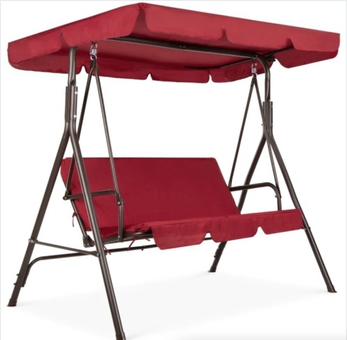 2-Person Outdoor Canopy Swing Glider Furniture w/ Cushions, Steel Frame-missing hardware - Lot 310