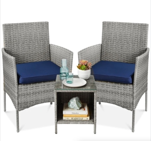3-Piece Outdoor Patio Wicker Bistro Set w/ Side Storage Table - Lot 311