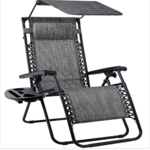 Folding Zero Gravity Recliner Patio Lounge Chair w/ Canopy, Side Tray - Lot 256