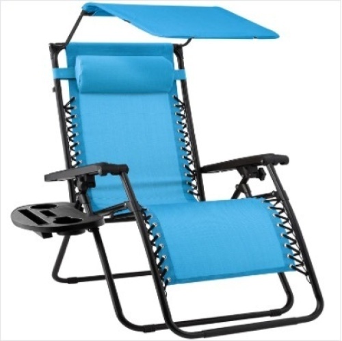 Folding Zero Gravity Recliner Patio Lounge Chair w/ Canopy, Side Tray - Lot 258
