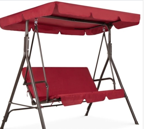 2-Person Outdoor Canopy Swing Glider Furniture w/ Cushions, Steel Frame missing hardware - Lot 262