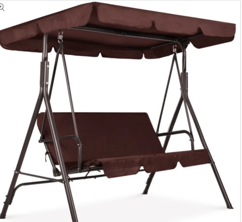 2-Person Outdoor Canopy Swing Glider Furniture w/ Cushions, Steel Frame - Lot 263