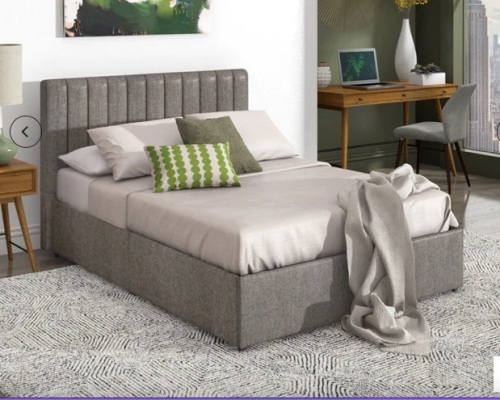 Gray upholstered full size bed frame - Lot 75