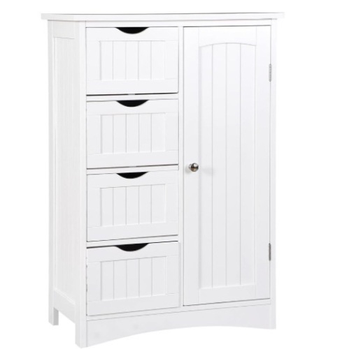 Freestanding Bathroom Floor Storage Cabinet with 4 Drawers and Adjustable Shelves, Living Room Entryway Home Furniture Storage Organizer Unit, White¡­ - Lot 82