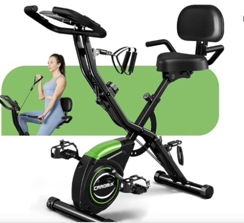 Caromix Folding Exercise Bike, 4 in 1 Stationary Bike 16-Level Magnetic Resistance Cycling Bicycle Upright Indoor Cycling Bike for Home Workout  - Lot 83