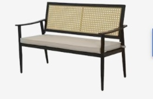 Wicker and steel outdoor bench - Lot 87