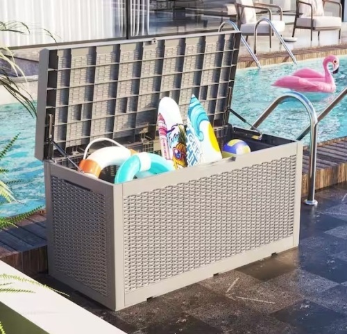 100 Gal. Mocha Resin Outdoor Storage Bench Patio Deck Box - Lot 88