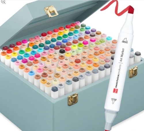 Alcohol-Based Marker Pen Kit w/ Brush & Chisel Tip, Carrying Case - 168ct - Lot 269