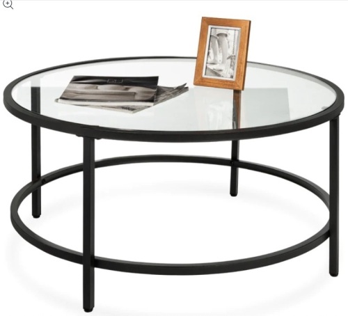 Round Tempered Glass Coffee Table w/ Steel Frame - 36in - Lot 271