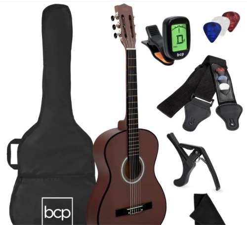 Beginner Acoustic Guitar Set w/ Case, Strap, Digital Tuner, Strings - 38in - Lot 276